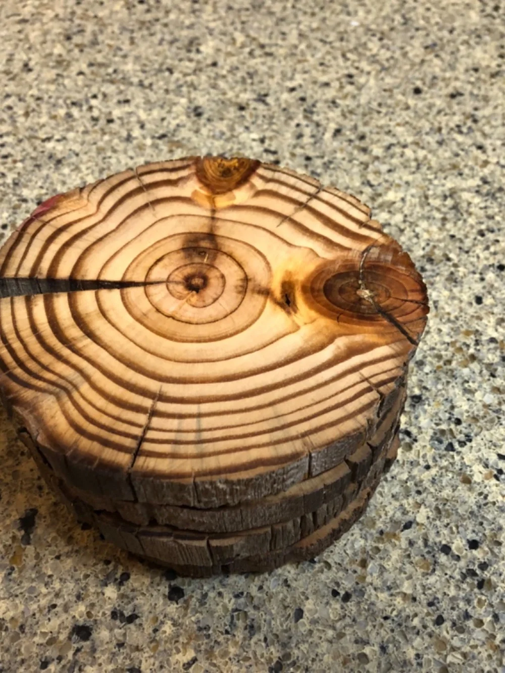 Rustic reclaimed wood coasters.